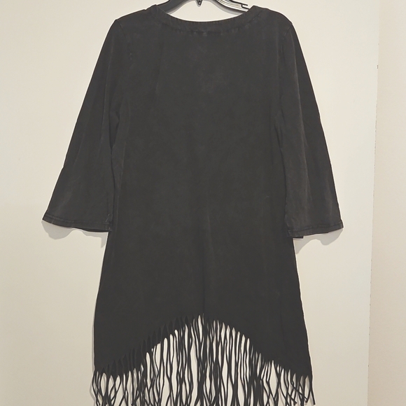 MONORENO Western style faded black fringed tunic dress grommet detail Medium - Picture 7 of 10